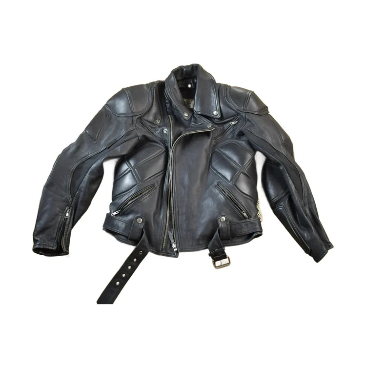 Vintage 1990s Teknic Heavy Padded Leather Biker Motorcycle Jacket from propervintagecanada