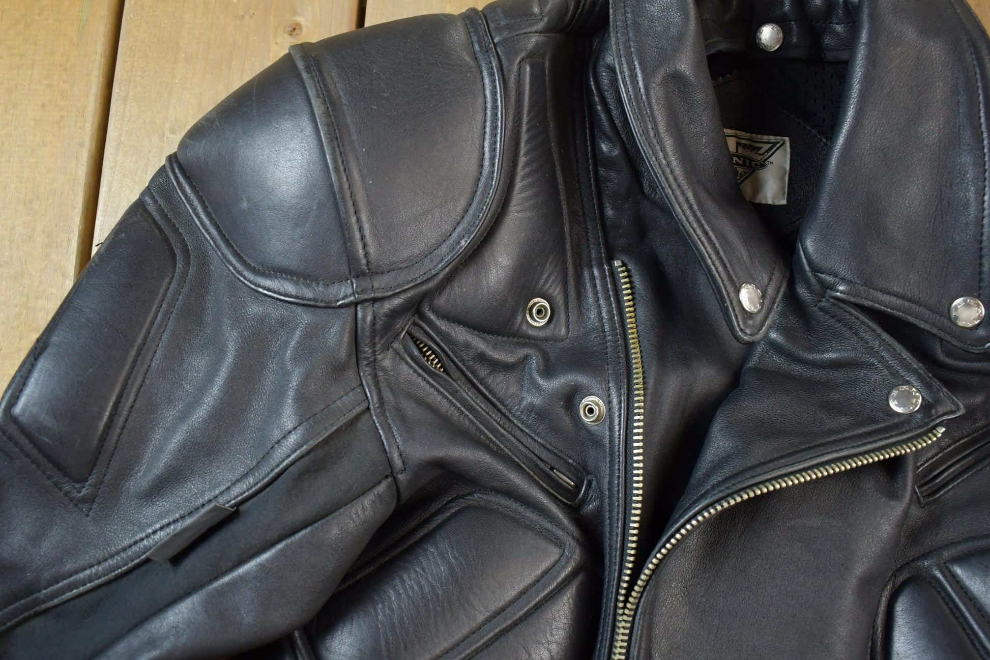 Vintage 1990s Teknic Heavy Padded Leather Biker Motorcycle Jacket from propervintagecanada