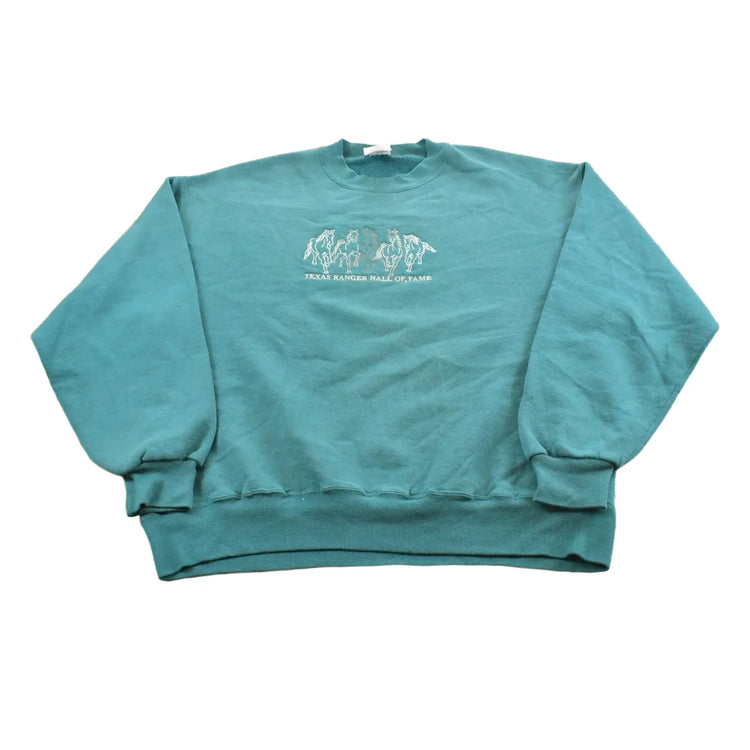 Vintage 1990s Texas Rangers Hall of Game Horses Embroidered Sweatshirt Men's M from propervintagecanada
