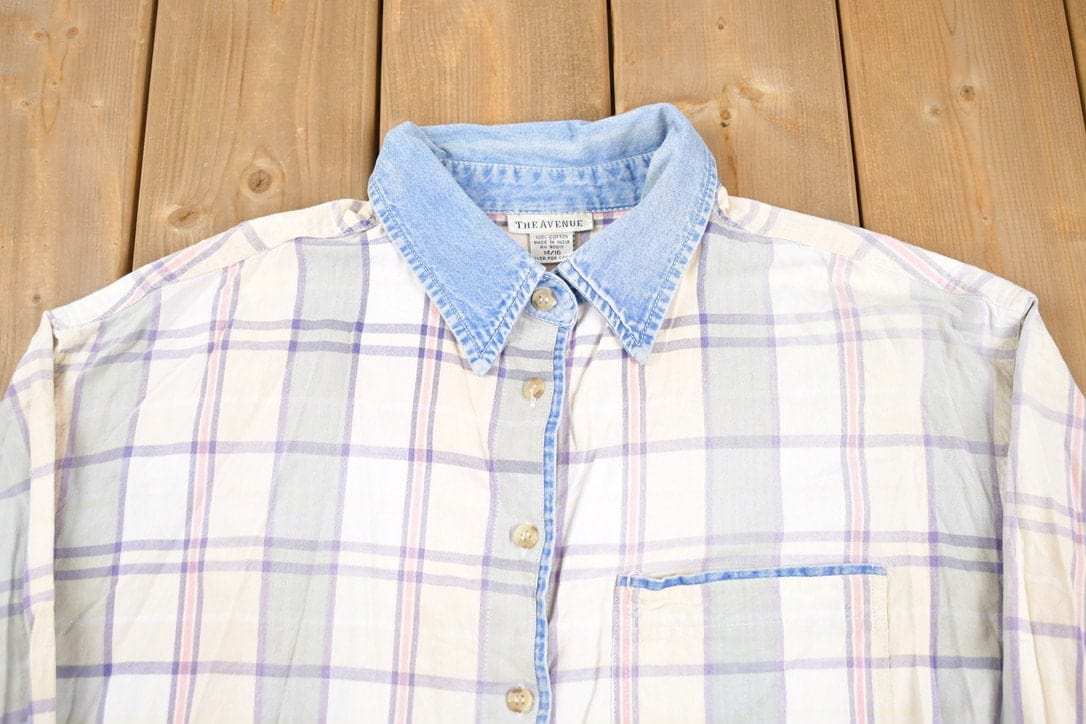 Vintage 1990s The Avenue Plaid Button Up Shirt Men's XL from propervintagecanada