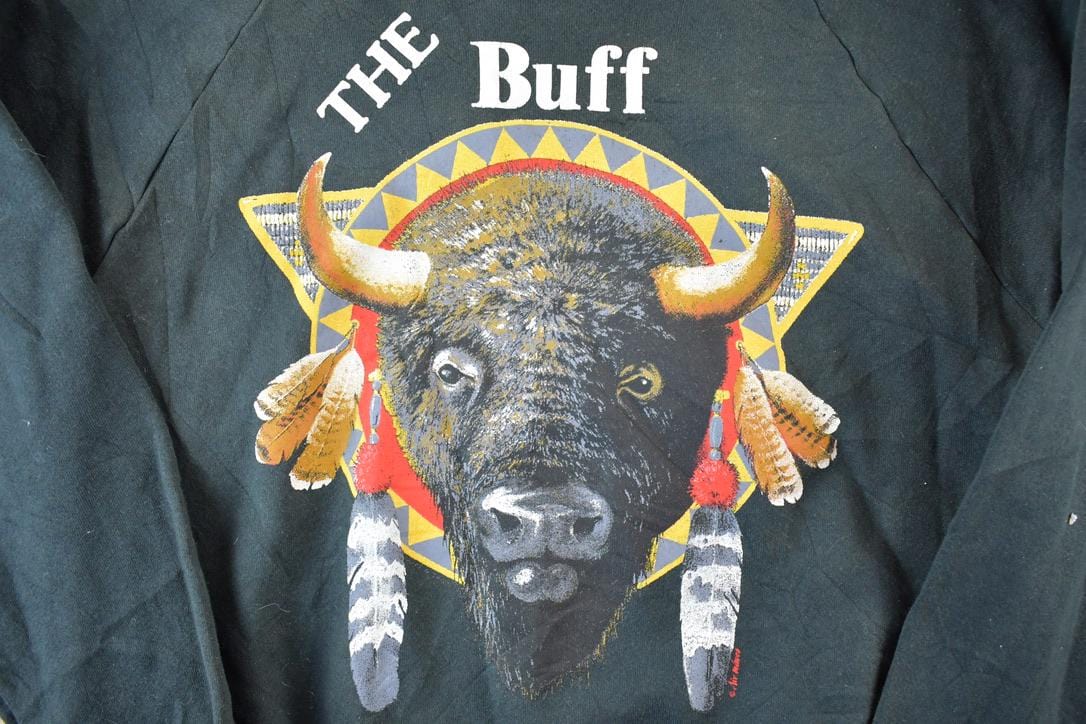 Vintage 1990s The Buff Buffalo Head Crewneck Sweatshirt Mens XL from propervintagecanada