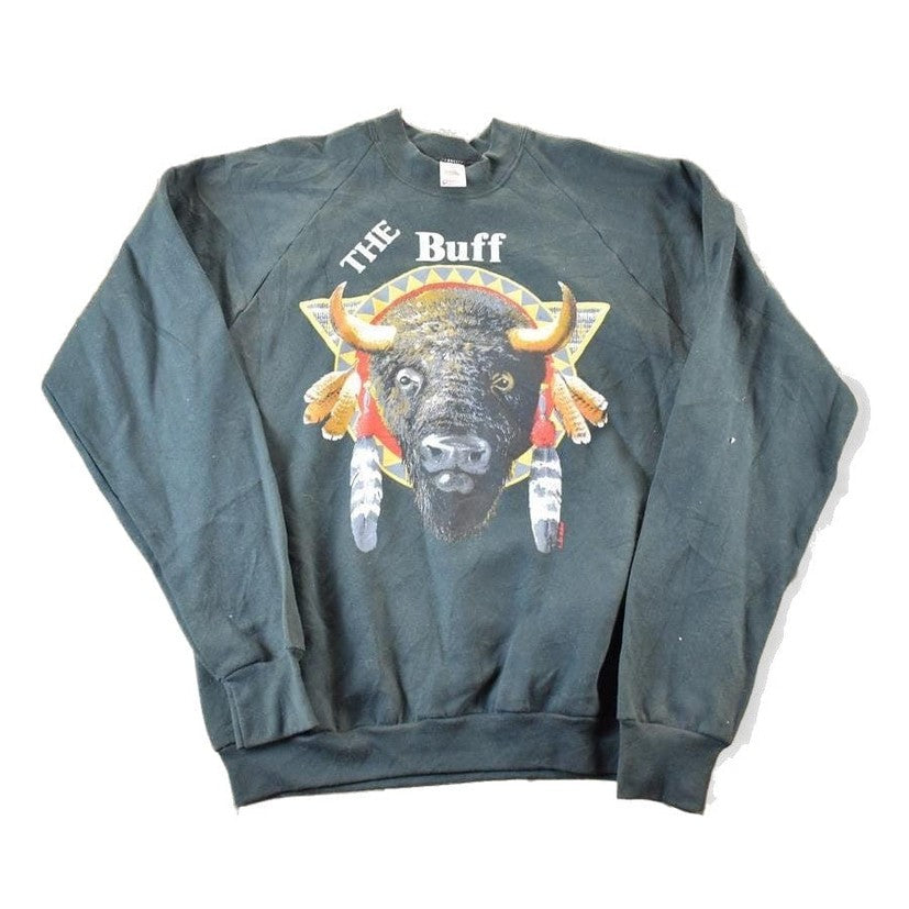 Vintage 1990s The Buff Buffalo Head Crewneck Sweatshirt Mens XL from propervintagecanada