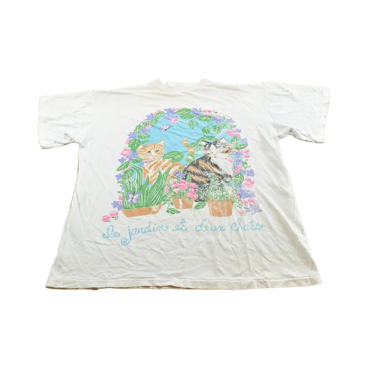 Vintage 1990s The Garden of Two Cats French T-Shirt Men's 2XL from propervintagecanada