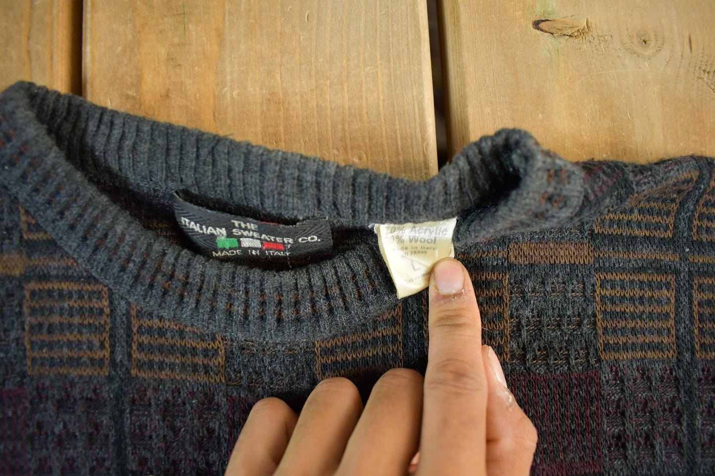 Vintage 1990s The Italian Sweater Co Wool Blend Knit Crewneck Sweater Men's Large from propervintagecanada