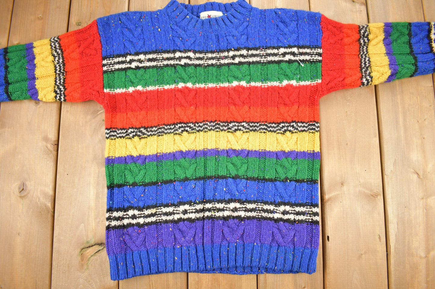 Vintage 1990s The Limited Rainbow Cable Knit Mockneck Sweater Youth L from propervintagecanada