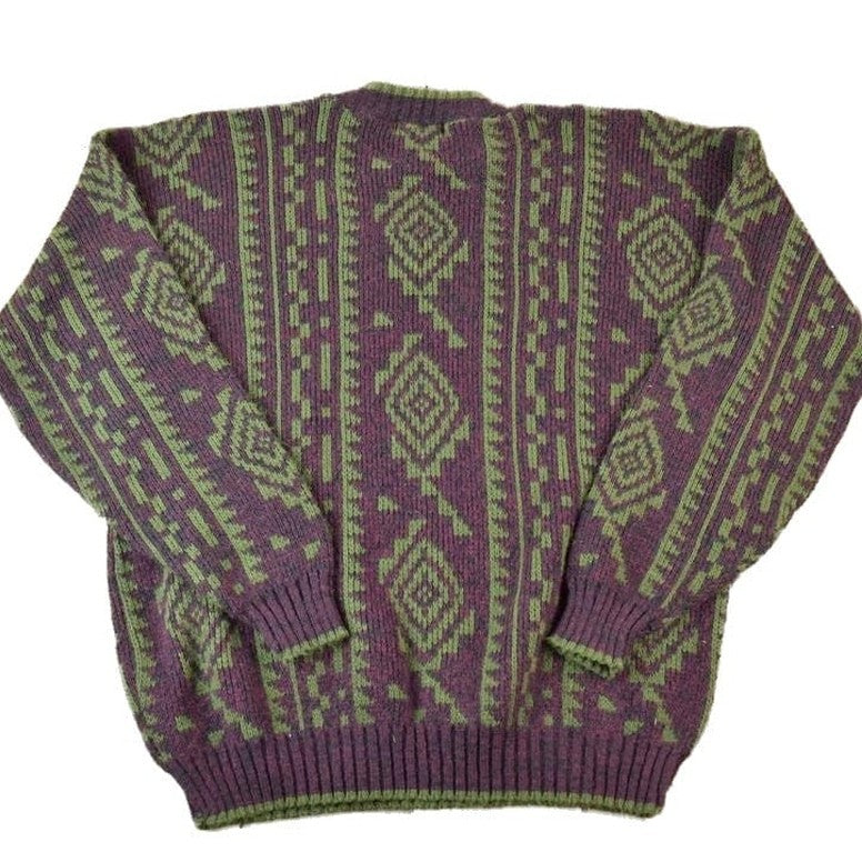Vintage 1990s The Mens Store Knit Abstract Pattern Crewneck Sweater Made In USA Men's XL from propervintagecanada