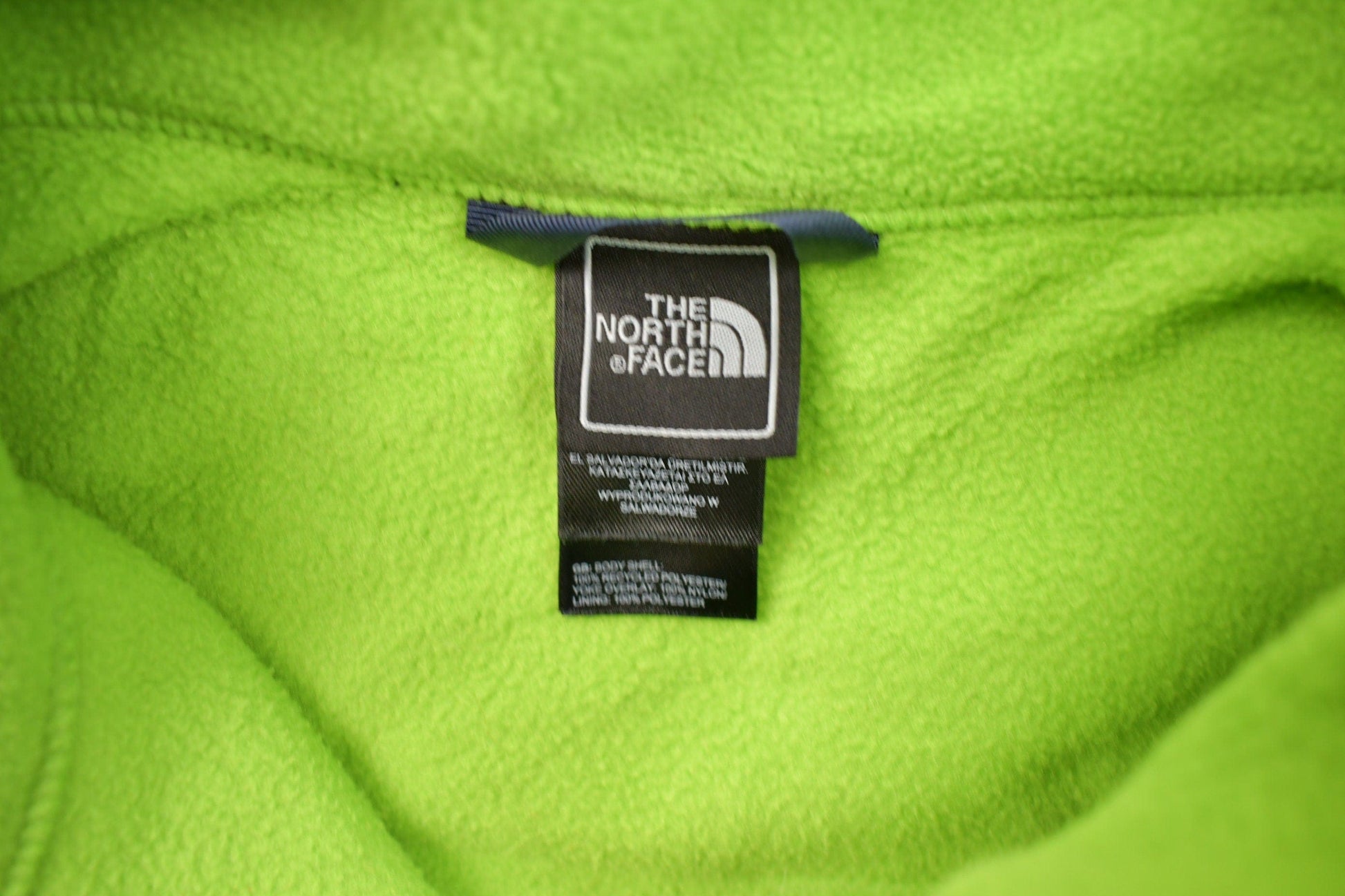 Vintage 1990s The North Face Green & Blue Boys Denali Fleece Sweater Youth XL from propervintagecanada