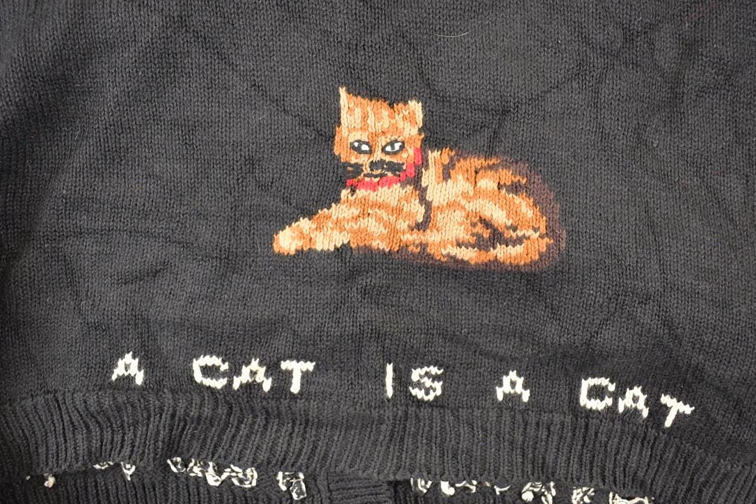 Vintage 1990s The Quacker Factory AOP Embroidered Cat Knit Cardigan Sweater Women's XL from propervintagecanada