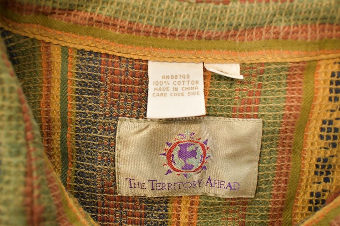 Vintage 1990s The Territory Ahead Aztec Striped Button Up Shirt Men's L from propervintagecanada