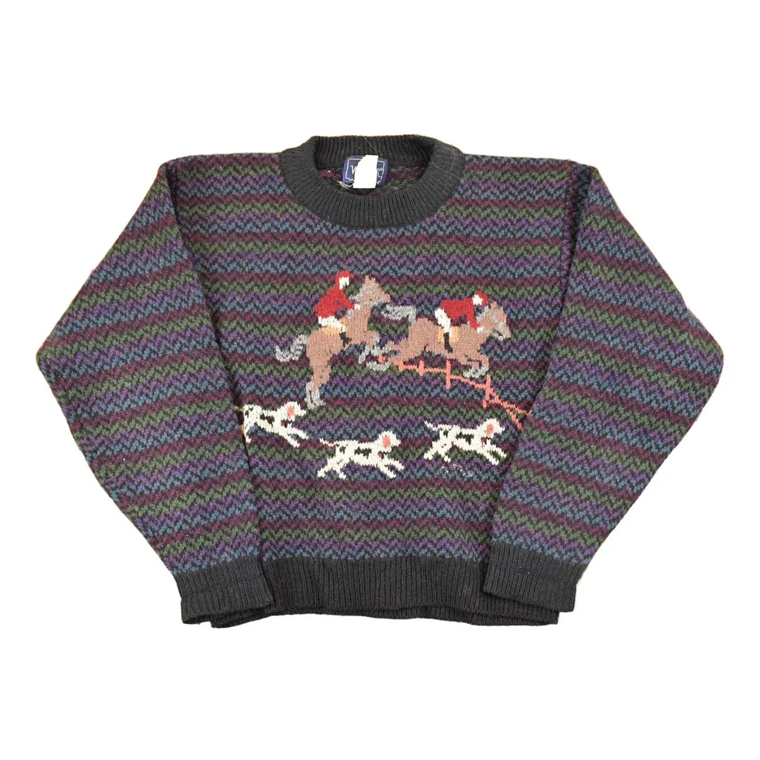 Vintage 1990s The Woolrich Women Jumping Horses Wool Knit Crewneck Sweater Women's L from propervintagecanada
