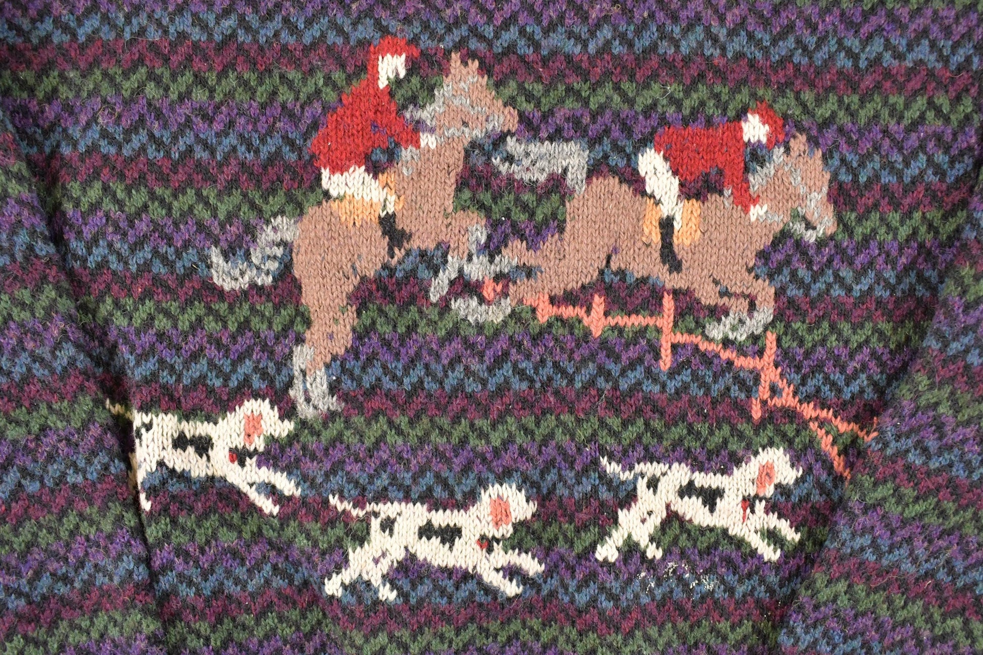 Vintage 1990s The Woolrich Women Jumping Horses Wool Knit Crewneck Sweater Women's L from propervintagecanada