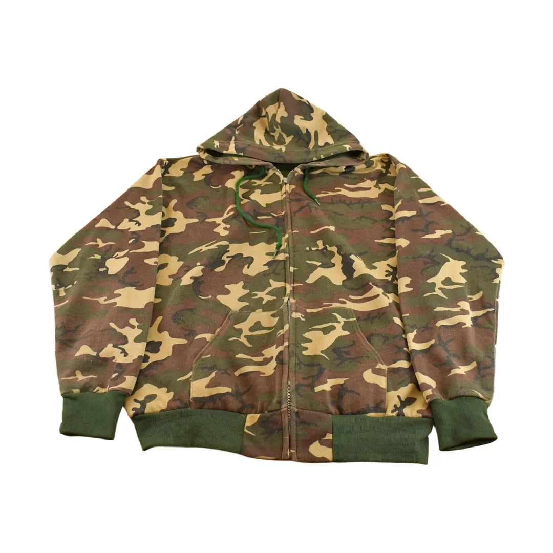 Vintage 1990s Thermal Lined Woodland Camo Full Zip Hoodie Men's XL from propervintagecanada