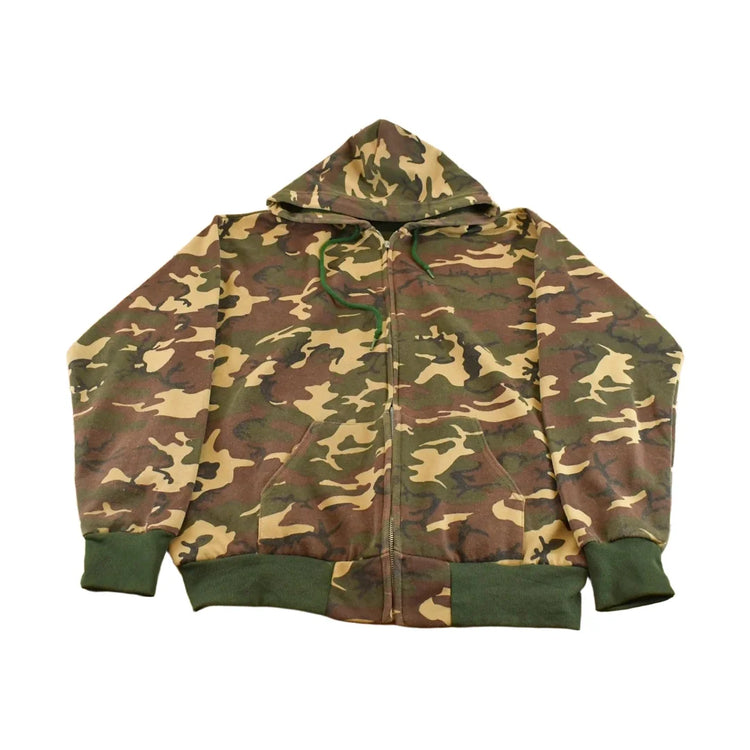 Vintage 1990s Thermal Lined Woodland Camo Full Zip Hoodie Men's XL from propervintagecanada
