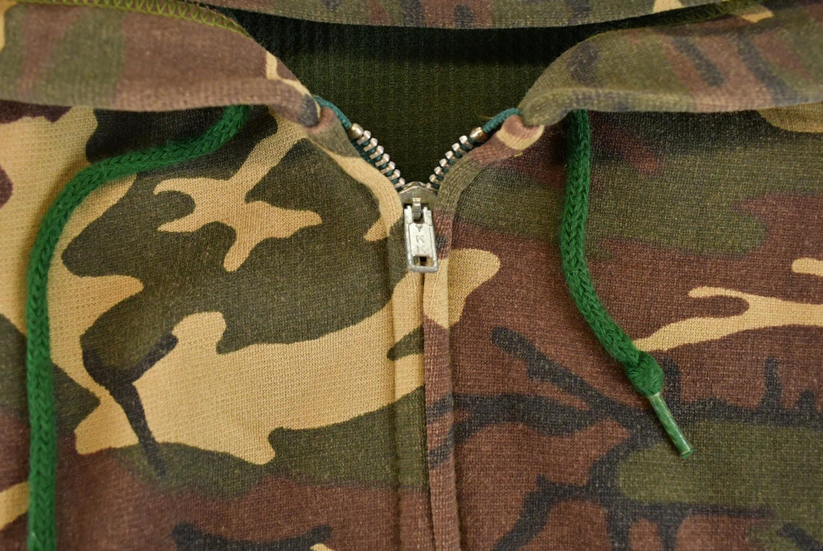 Vintage 1990s Thermal Lined Woodland Camo Full Zip Hoodie Men's XL from propervintagecanada