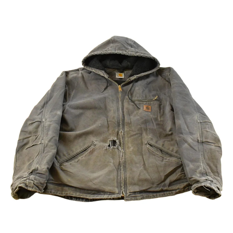 Vintage 1990s Thrashed Carhartt Distressed Canvas Hooded Jacket Men's L Tall from propervintagecanada