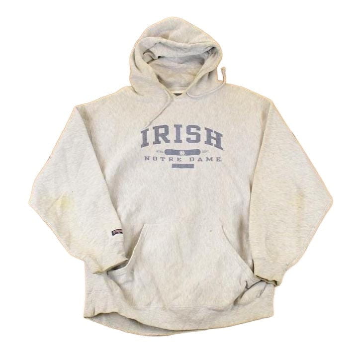 Vintage 1990s Thrashed Jansport Notre Dame Irish University Crossgrain Hoodie Sweater Men's M from propervintagecanada