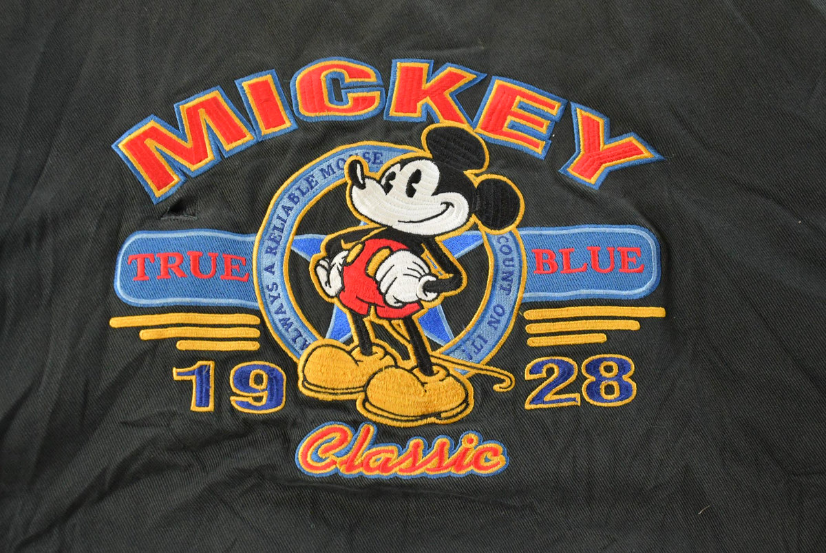 Vintage 1990s Thrashed Mickey Mouse Disney Varsity Snap Button Jacket Men's M from propervintagecanada
