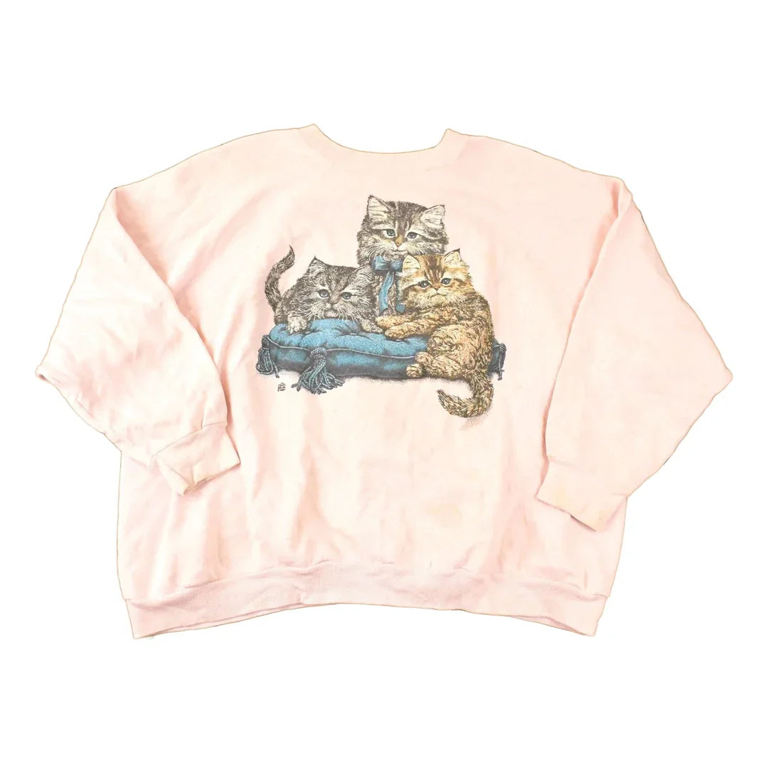 Vintage 1990s Three Cute Cats Graphic Print Crewneck Sweatshirt Womens XXL from propervintagecanada