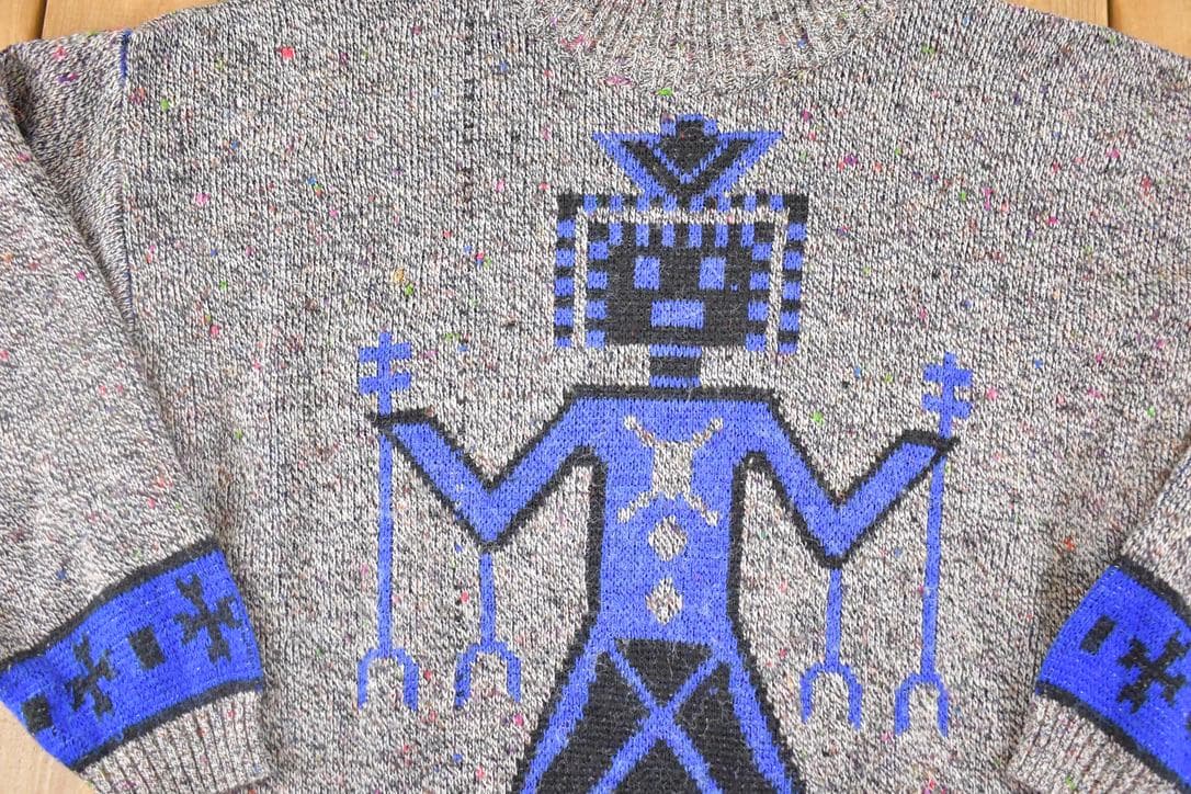 Vintage 1990s Three Feet Off Aztec Knit Sweater Men's M / Abstract 3D Pattern / Funky 90s Pullover from propervintagecanada