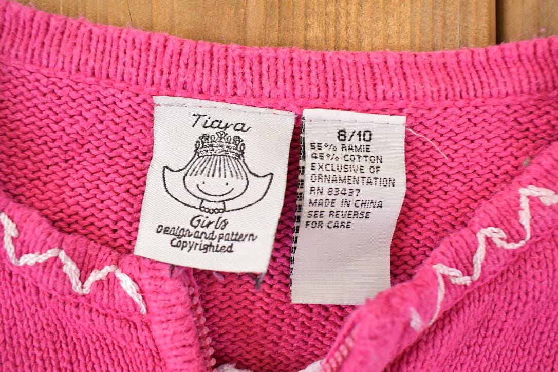 Vintage 1990s Tiara Girls Knit Cardigan Embroidered Skating Sweater Youth L from propervintagecanada