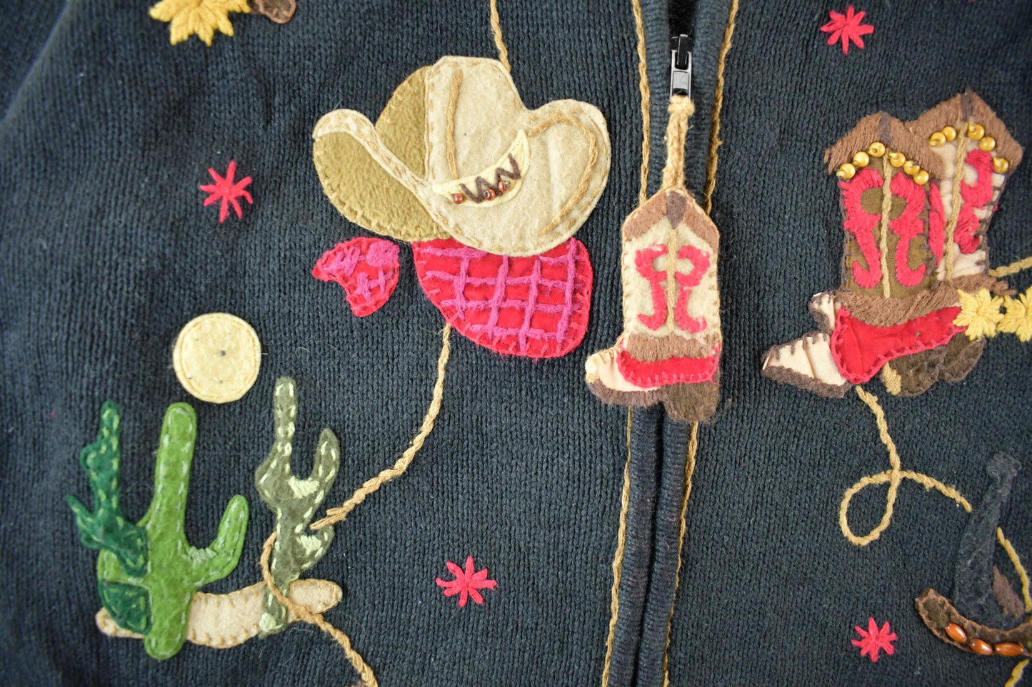 Vintage 1990s Tiara International Western Full Zip Knit Sweater Women's Medium from propervintagecanada