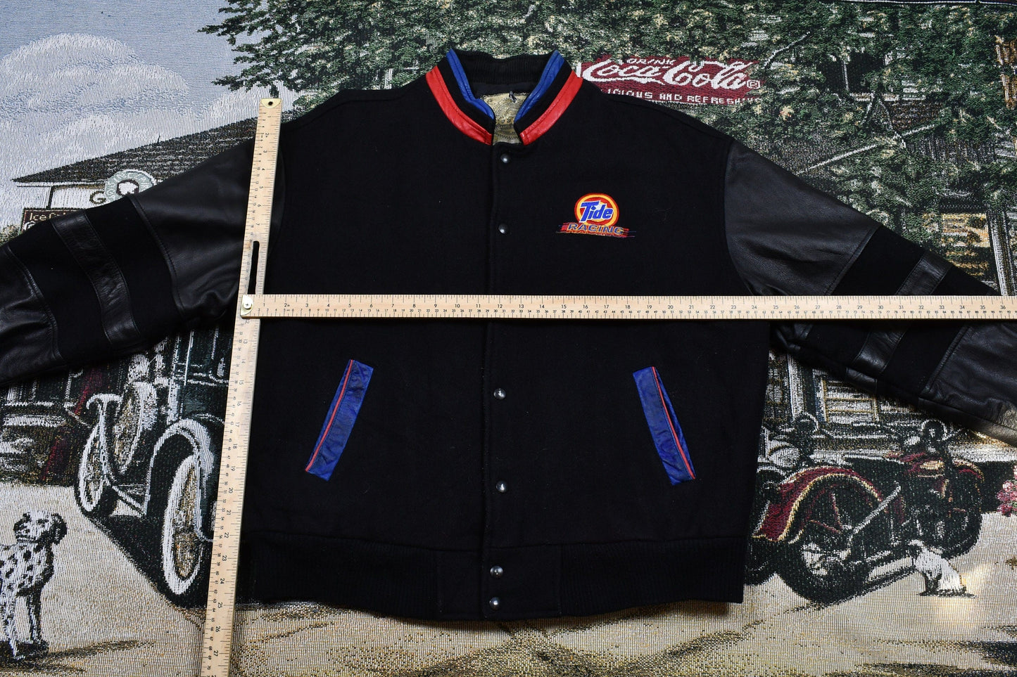 Vintage 1990s Tide Racing Automotive Leather Bomber Jacket Men's Large from propervintagecanada