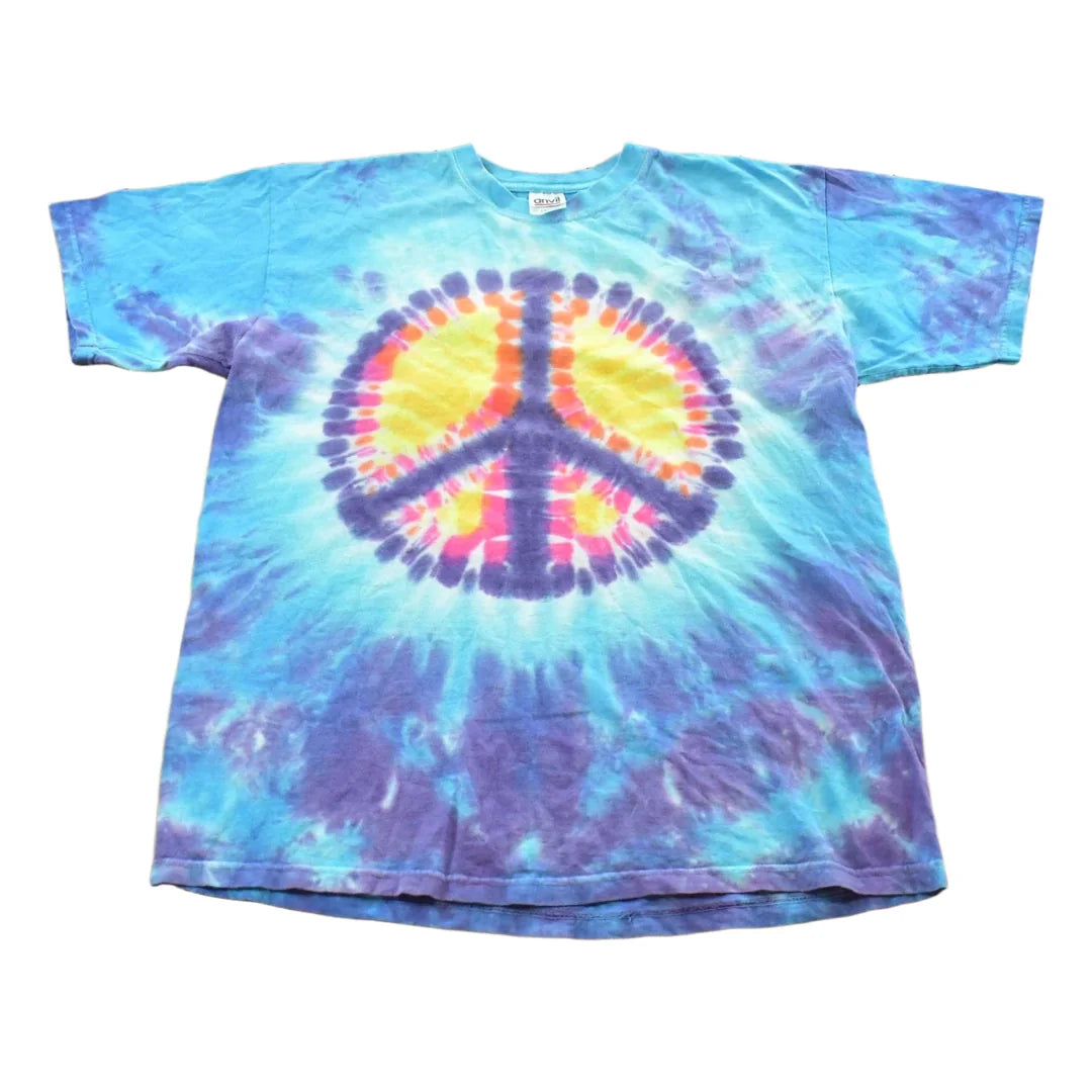 Vintage 1990s Tie-Dye Peace Sign T-Shirt Men's Large from propervintagecanada