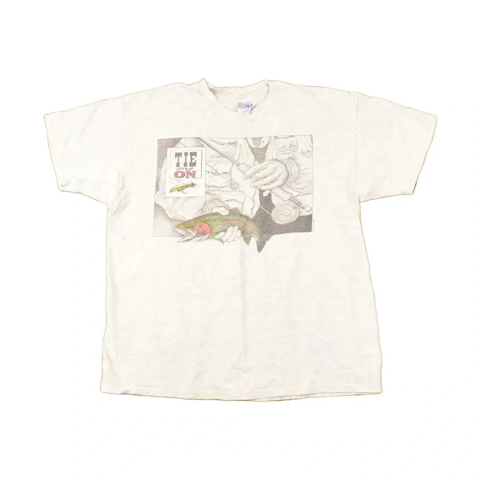 Vintage 1990s Tie One On Souvenir Fishing T-Shirt Men's L / Fish Destination Shirt / 90s Single Stitch Graphic Tee / Made in USA from propervintagecanada