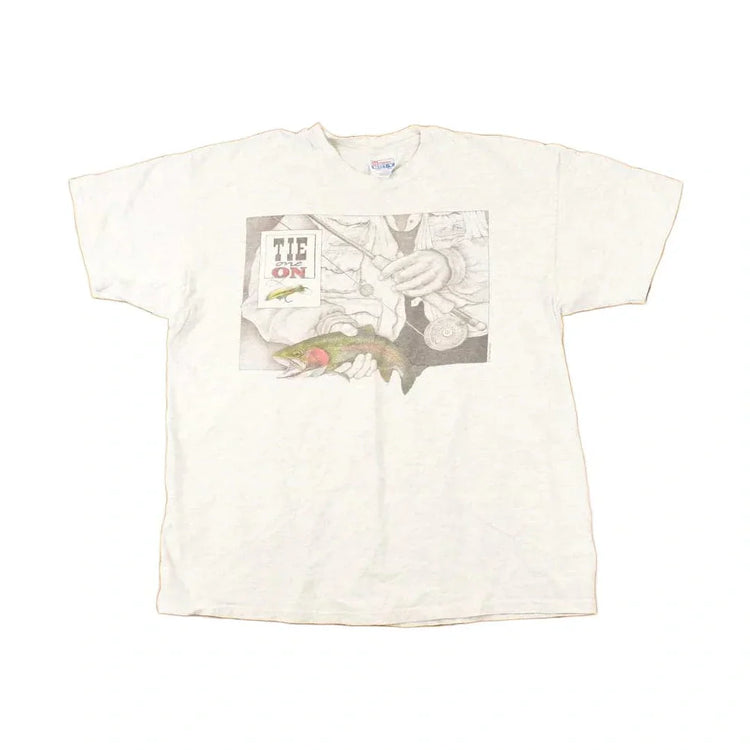 Vintage 1990s Tie One On Souvenir Fishing T-Shirt Men's L / Fish Destination Shirt / 90s Single Stitch Graphic Tee / Made in USA from propervintagecanada