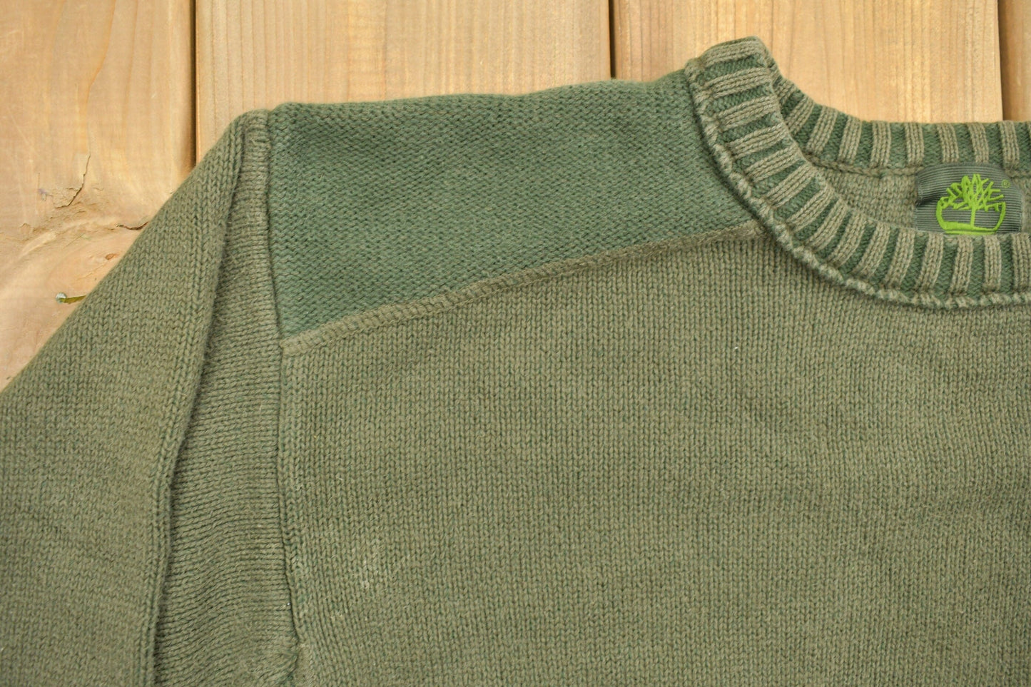 Vintage 1990s Timberland Army Green Knit Crewneck Sweatshirt Men's Large from propervintagecanada