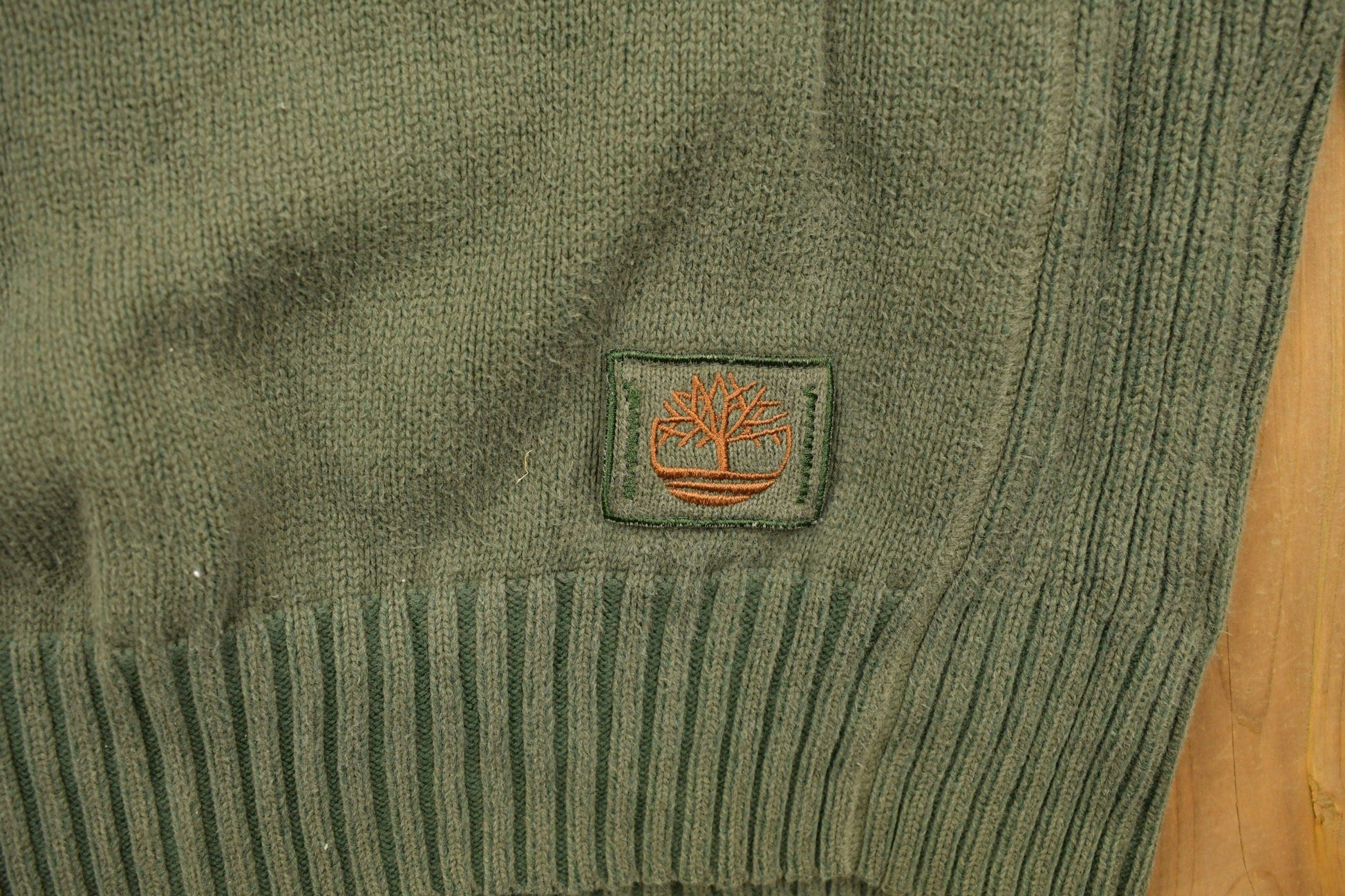 Vintage 1990s Timberland Army Green Knit Crewneck Sweatshirt Men's Large from propervintagecanada
