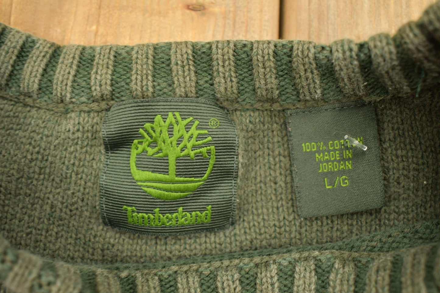 Vintage 1990s Timberland Army Green Knit Crewneck Sweatshirt Men's Large from propervintagecanada
