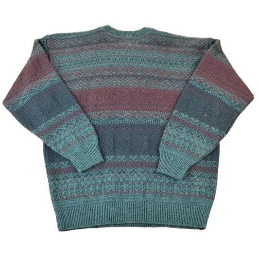 Vintage 1990s Tip Top Tailors Knit Abstract Pattern Crewneck Sweater Made In Canada Men's XL from propervintagecanada