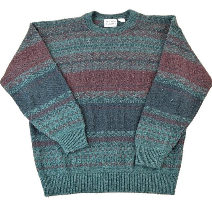 Vintage 1990s Tip Top Tailors Knit Abstract Pattern Crewneck Sweater Made In Canada Men's XL from propervintagecanada