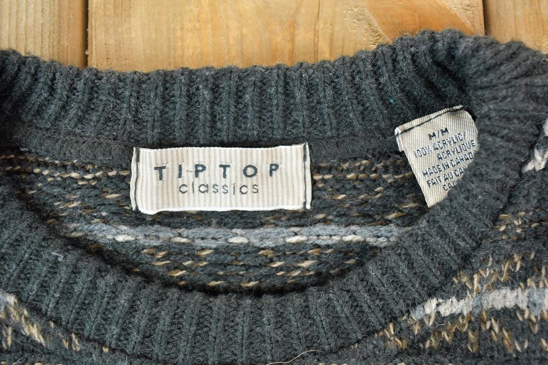 Vintage 1990s TipTop Classics Knit Abstract Pattern Crewneck Sweater Made In Canada Men's Medium from propervintagecanada