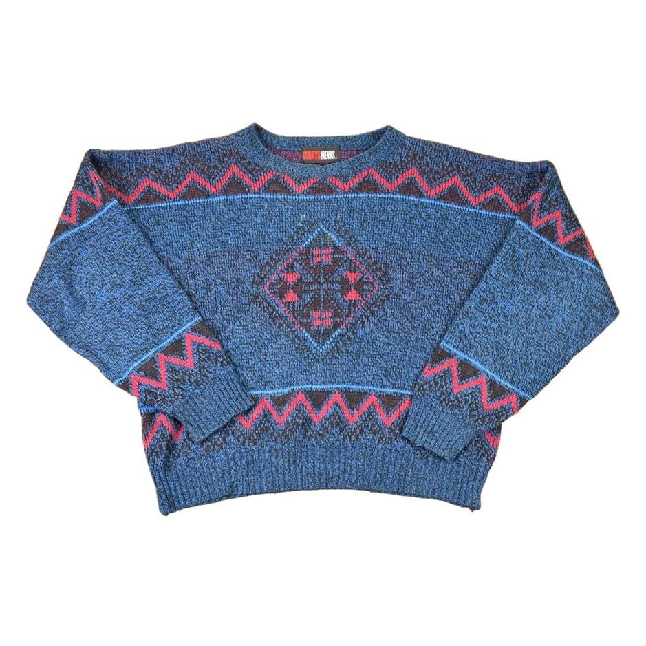 Vintage 1990s Todays News Abstract Knit Crewneck Sweater Men's L from propervintagecanada