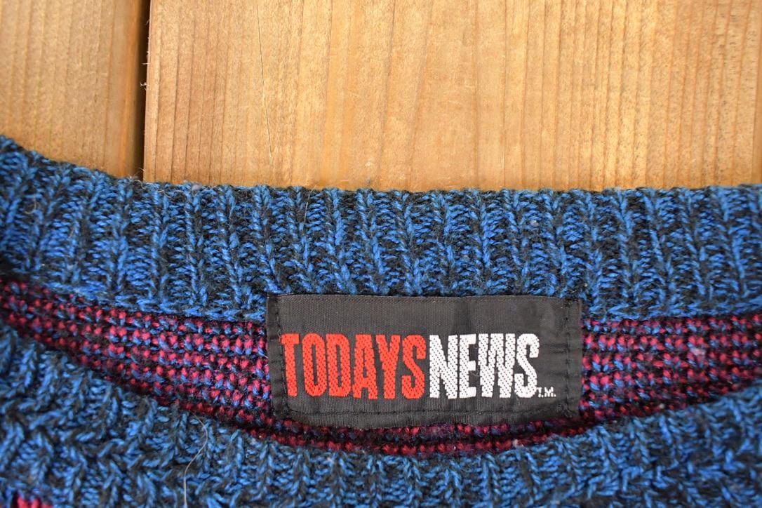 Vintage 1990s Todays News Abstract Knit Crewneck Sweater Men's L from propervintagecanada
