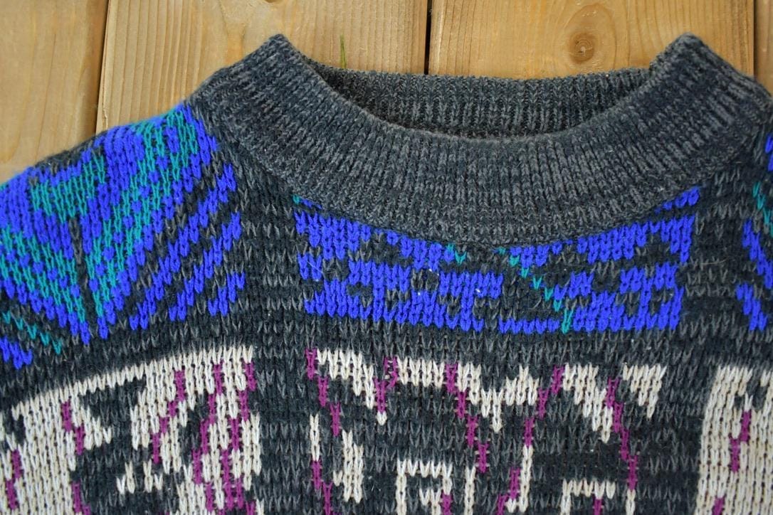 Vintage 1990s Todays News Knit Abstract Pattern Crewneck Sweater from propervintagecanada