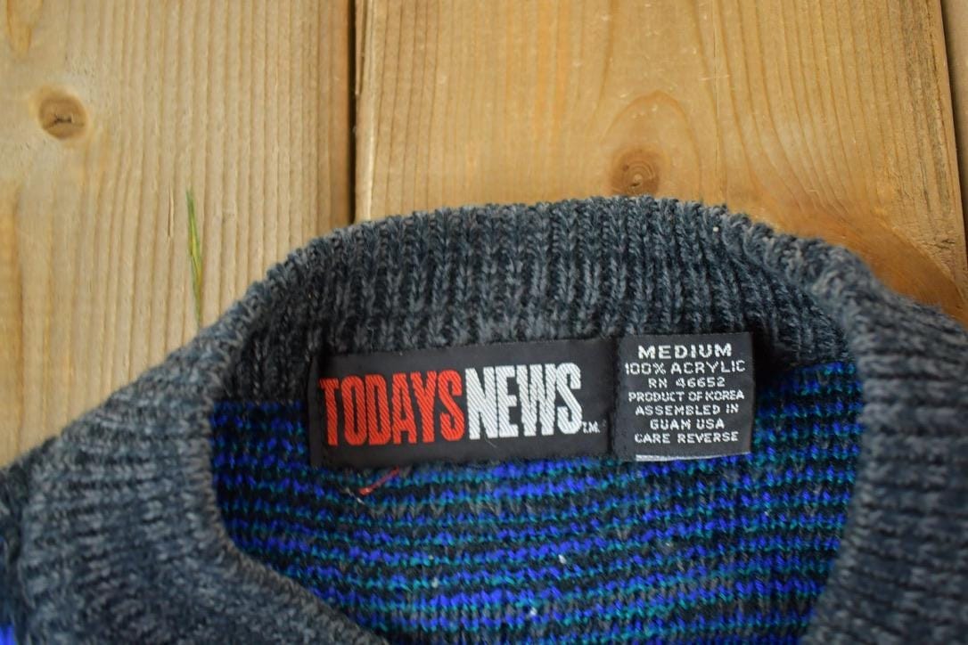 Vintage 1990s Todays News Knit Abstract Pattern Crewneck Sweater from propervintagecanada