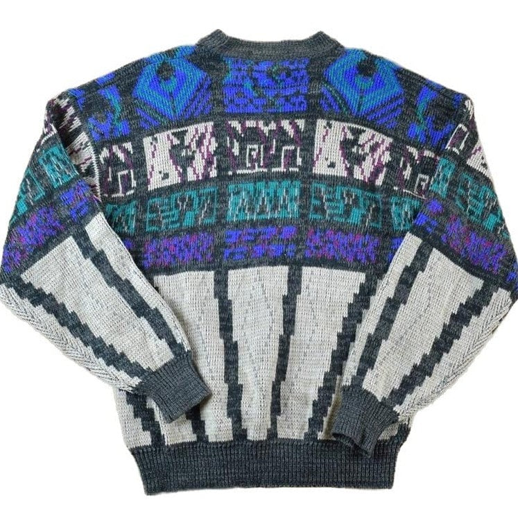 Vintage 1990s Todays News Knit Abstract Pattern Crewneck Sweater from propervintagecanada