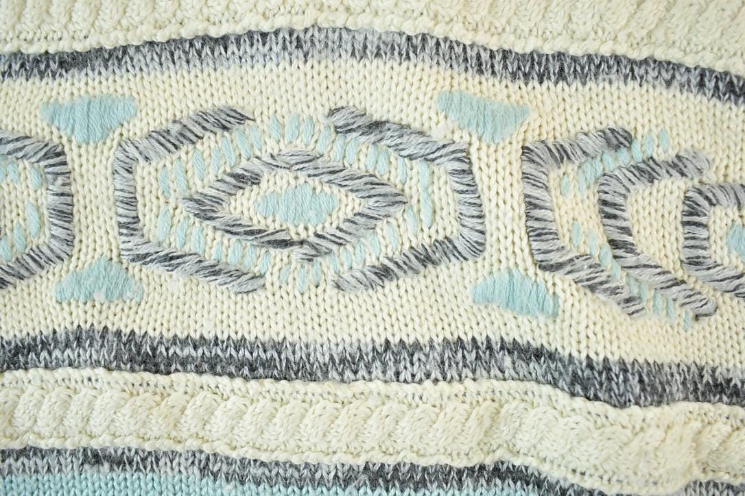 Vintage 1990s Together Wool Blend Knit Abstract Pattern Crewneck Sweater Men's XL from propervintagecanada