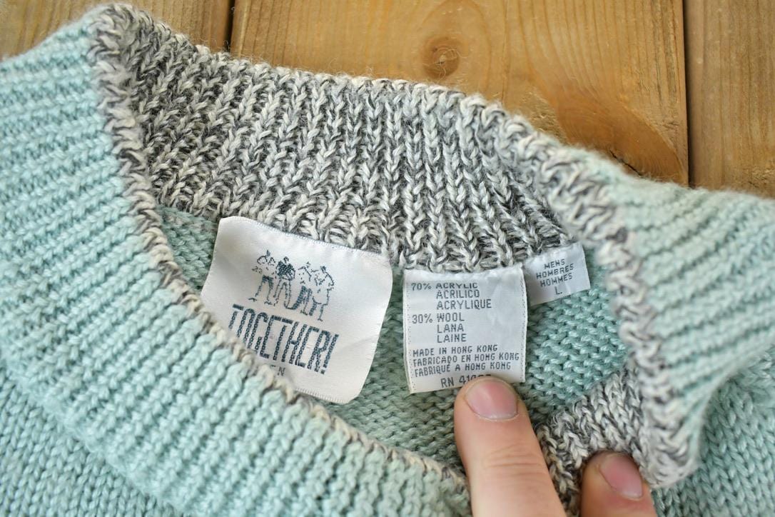 Vintage 1990s Together Wool Blend Knit Abstract Pattern Crewneck Sweater Men's XL from propervintagecanada