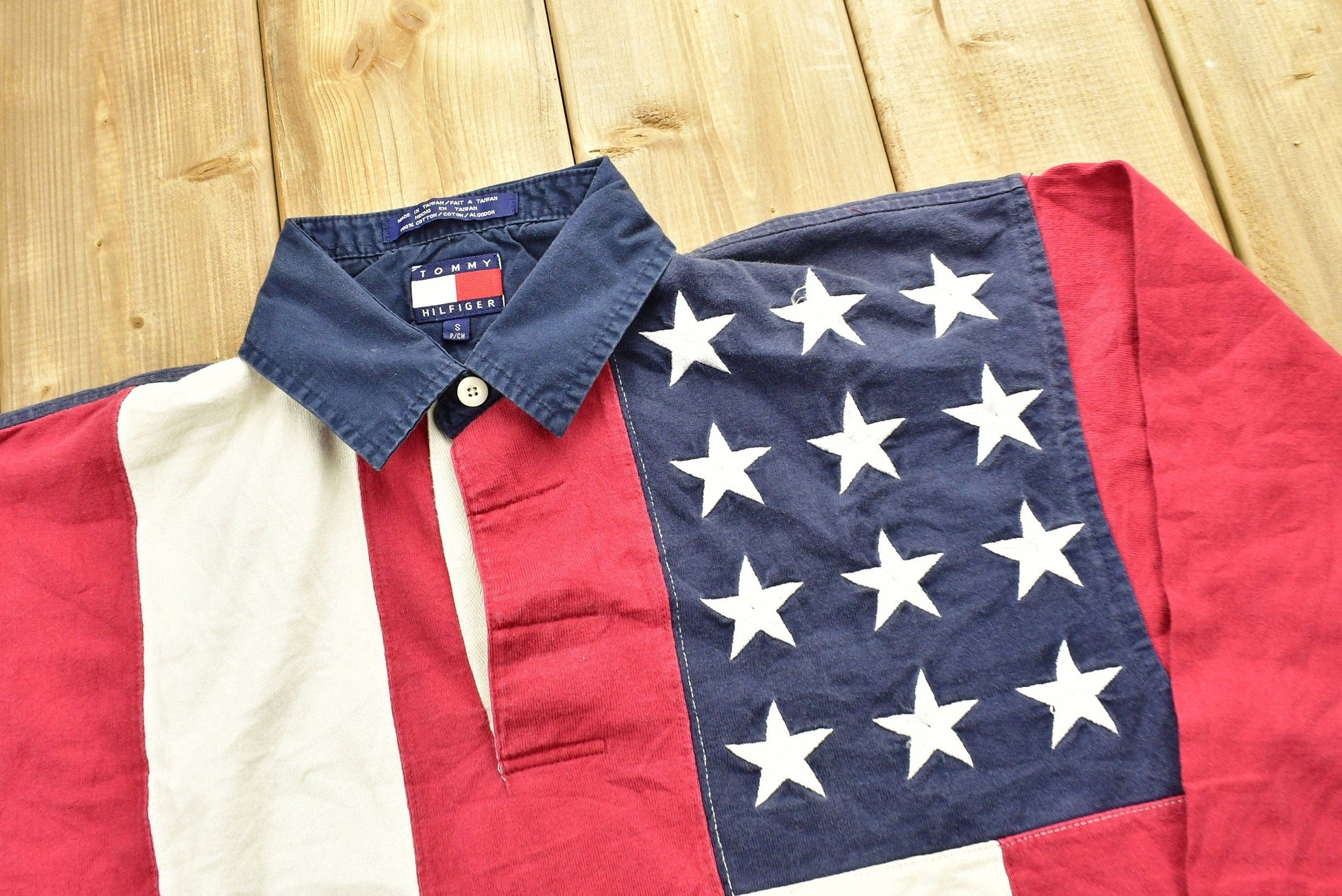 Vintage 1990s Tommy Hilfiger American Flag Rugby Shirt Classic from propervintagecanada