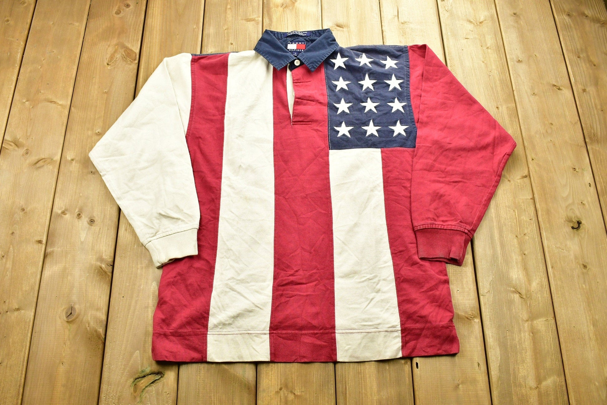 Vintage 1990s Tommy Hilfiger American Flag Rugby Shirt Classic from propervintagecanada