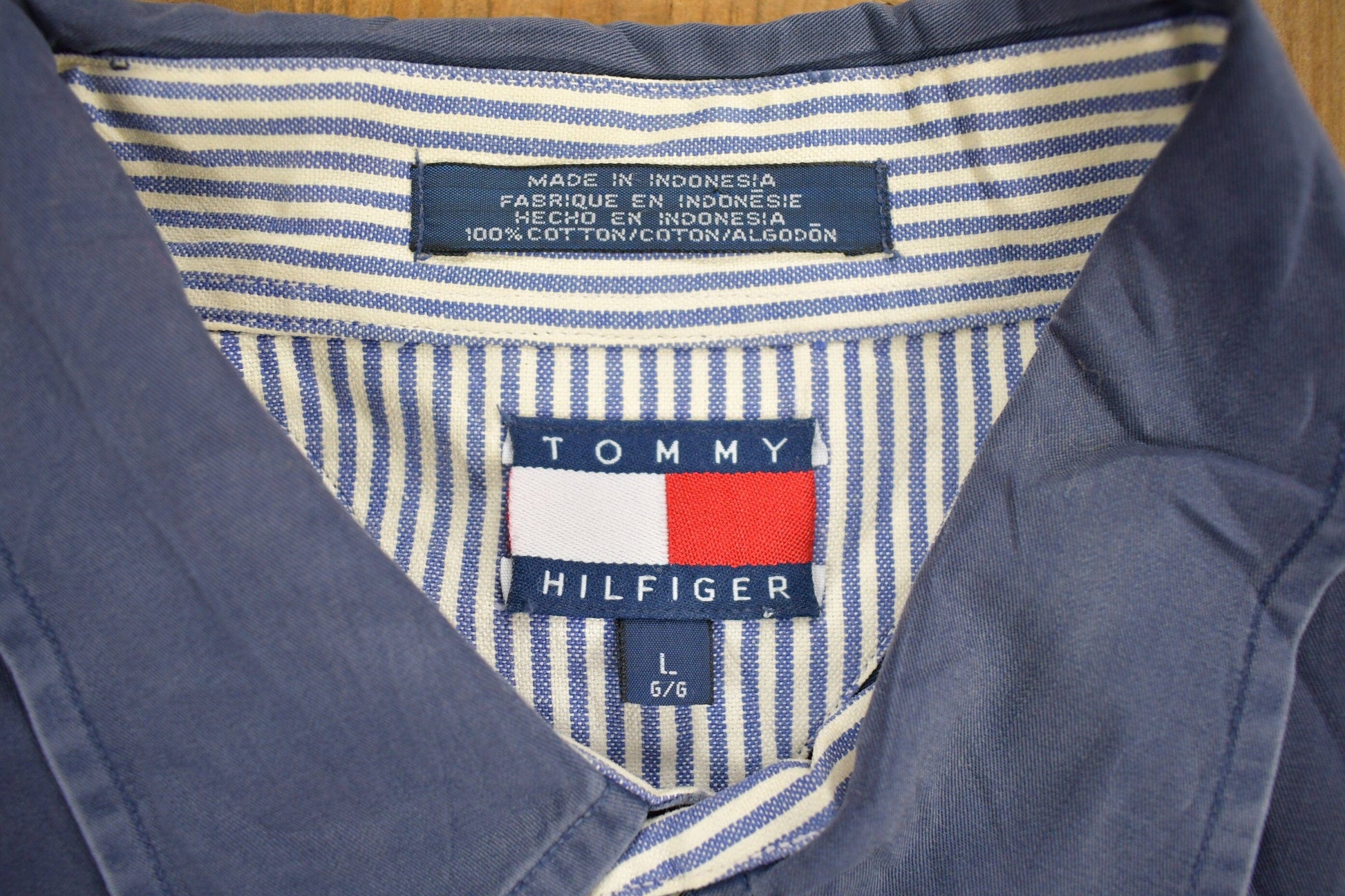 Vintage 1990s Tommy Hilfiger Blank Navy Button Up Shirt from propervintagecanada