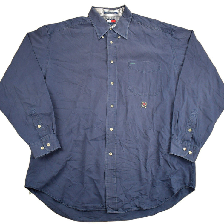 Vintage 1990s Tommy Hilfiger Blank Navy Button Up Shirt from propervintagecanada