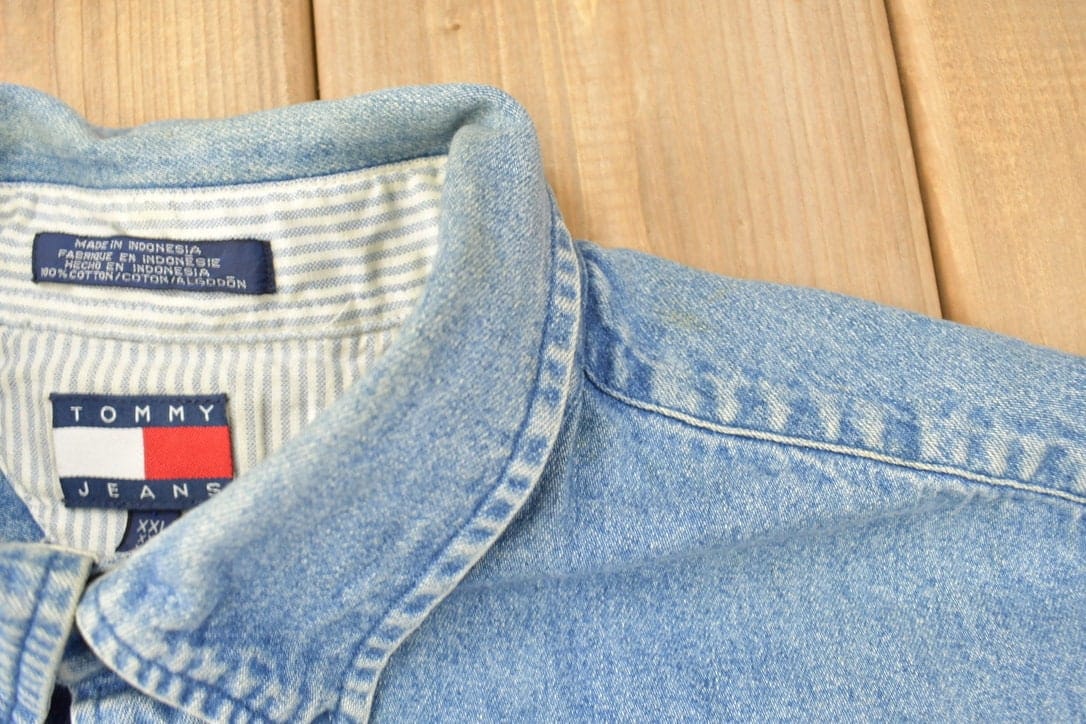 Vintage 1990s Tommy Hilfiger Button Up Denim Shirt Men's 2XL from propervintagecanada