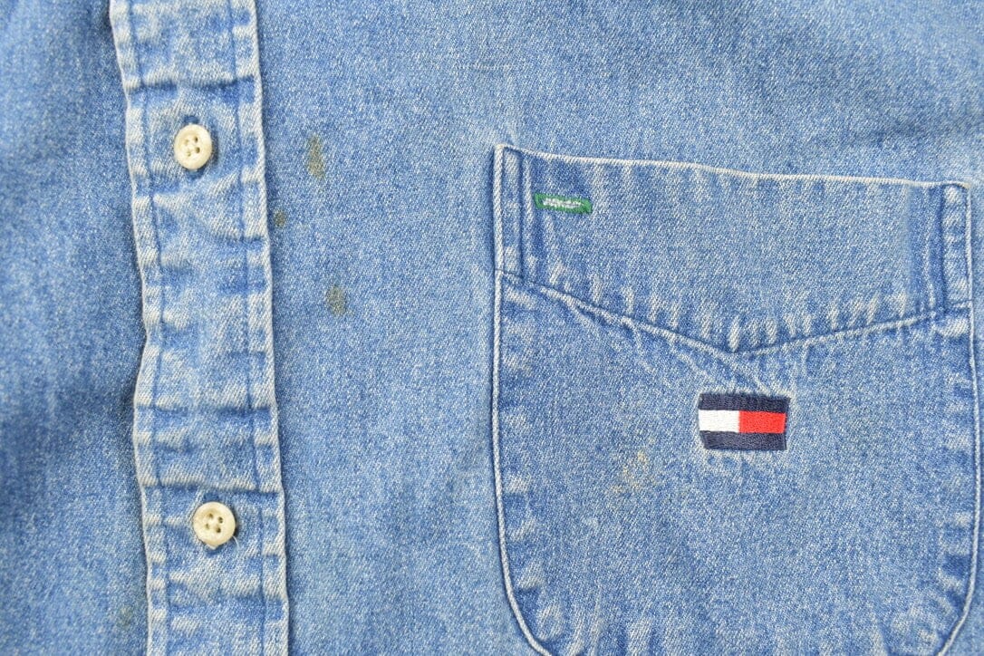 Vintage 1990s Tommy Hilfiger Button Up Denim Shirt Men's 2XL from propervintagecanada