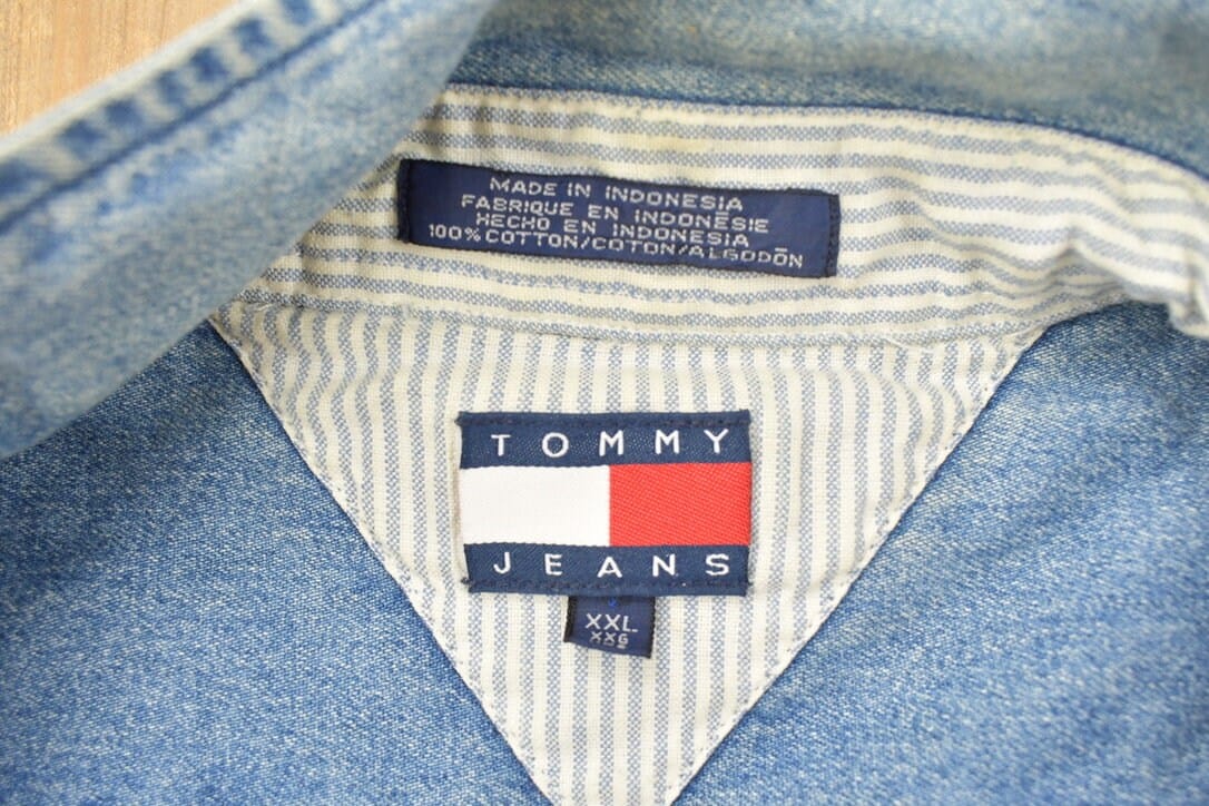 Vintage 1990s Tommy Hilfiger Button Up Denim Shirt Men's 2XL from propervintagecanada