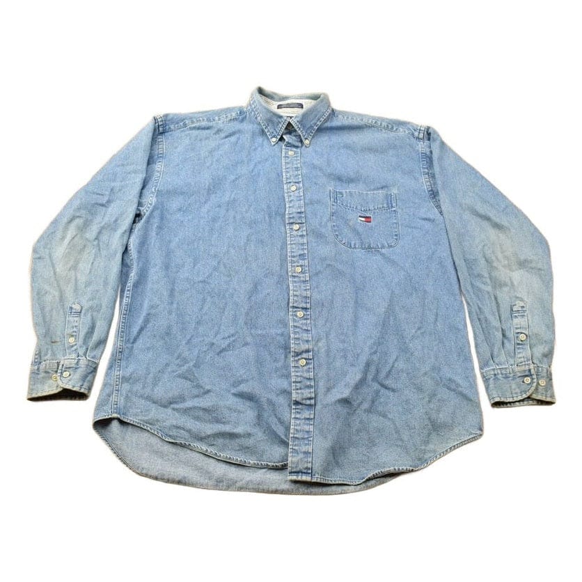 Vintage 1990s Tommy Hilfiger Button Up Denim Shirt Men's 2XL from propervintagecanada